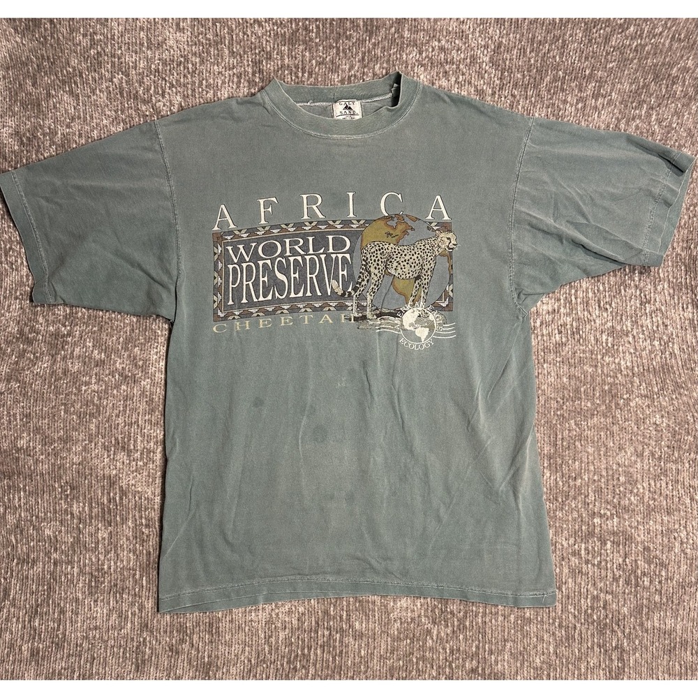 Vintage Galt Sand Mens Tee L Africa Safari World Preserve Cheetah Made In USA